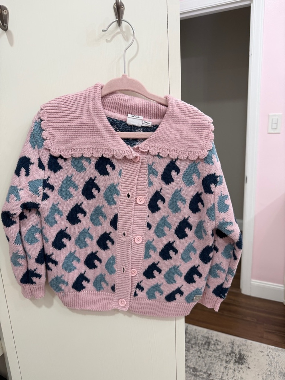 Girls' Pink Horse Pattern Cardigan Sweater - Cute Button Front